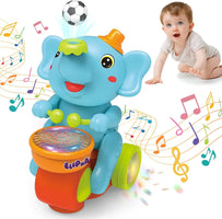 Baby Crawling Toy: Electronic Walking Elephant Drummer with Floating Ball, LED Lights, Music & Sounds | Interactive Sensory Toy