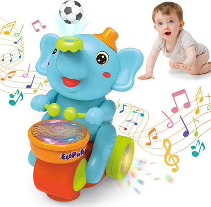 Baby Crawling Toy: Electronic Walking Elephant Drummer with Floating Ball, LED Lights, Music & Sounds | Interactive Sensory Toy