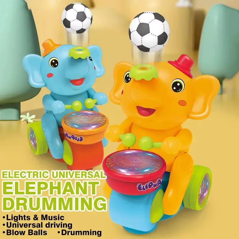 Baby Crawling Toy: Electronic Walking Elephant Drummer with Floating Ball, LED Lights, Music & Sounds | Interactive Sensory Toy