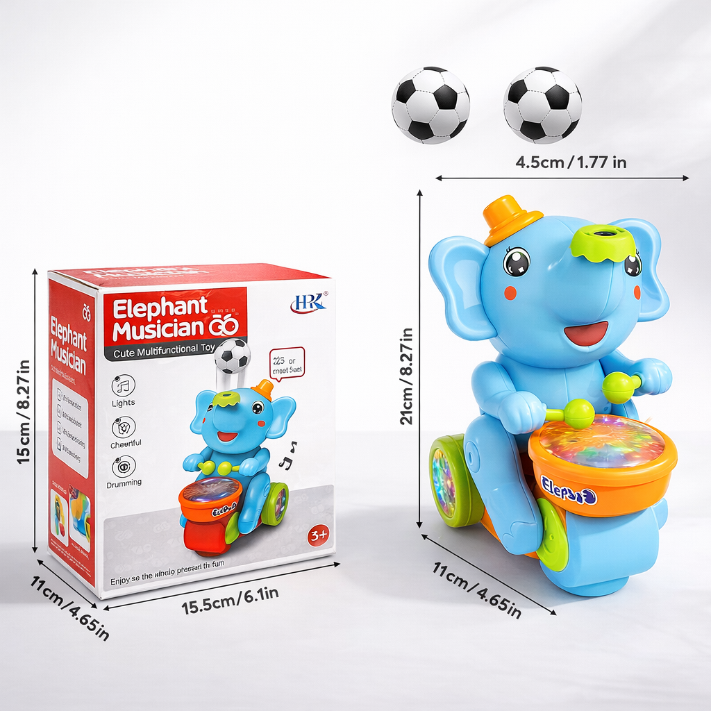 Baby Crawling Toy: Electronic Walking Elephant Drummer with Floating Ball, LED Lights, Music & Sounds | Interactive Sensory Toy
