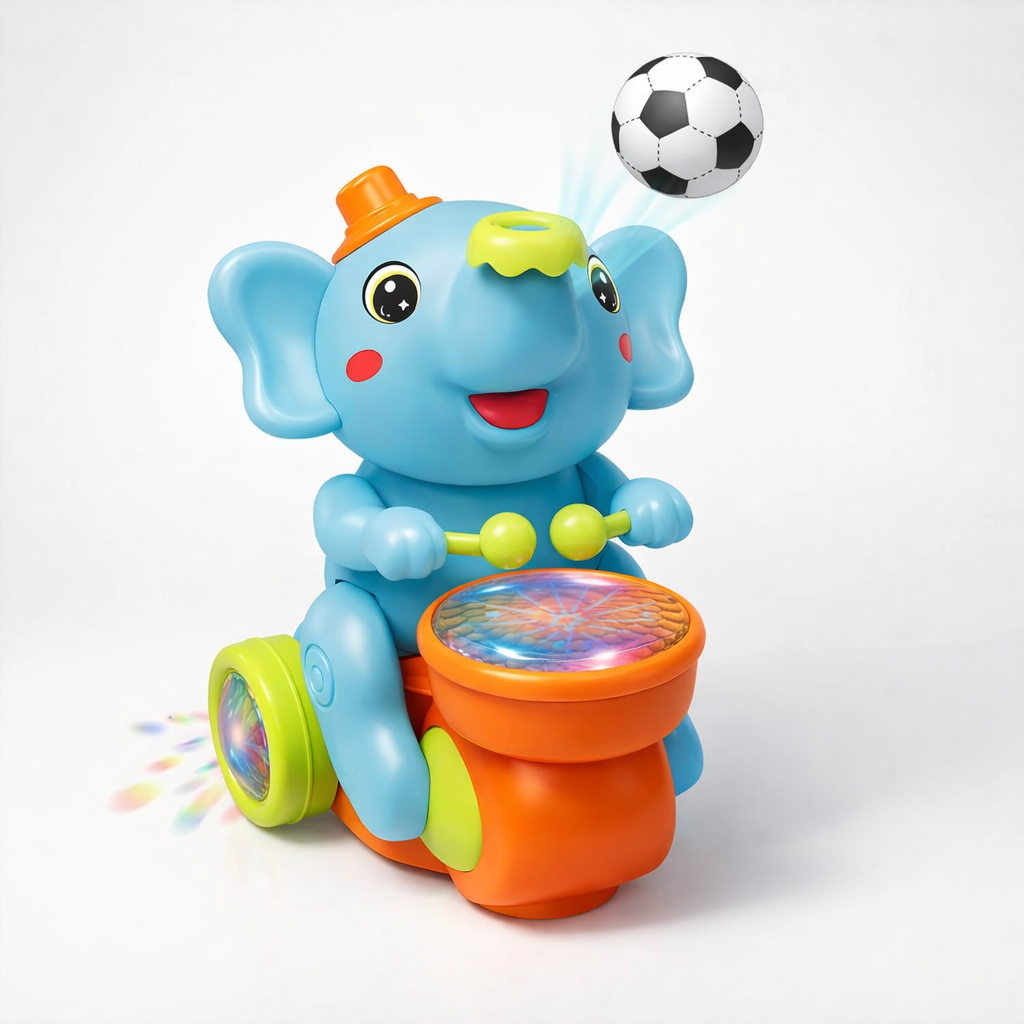 Baby Crawling Toy: Electronic Walking Elephant Drummer with Floating Ball, LED Lights, Music & Sounds | Interactive Sensory Toy