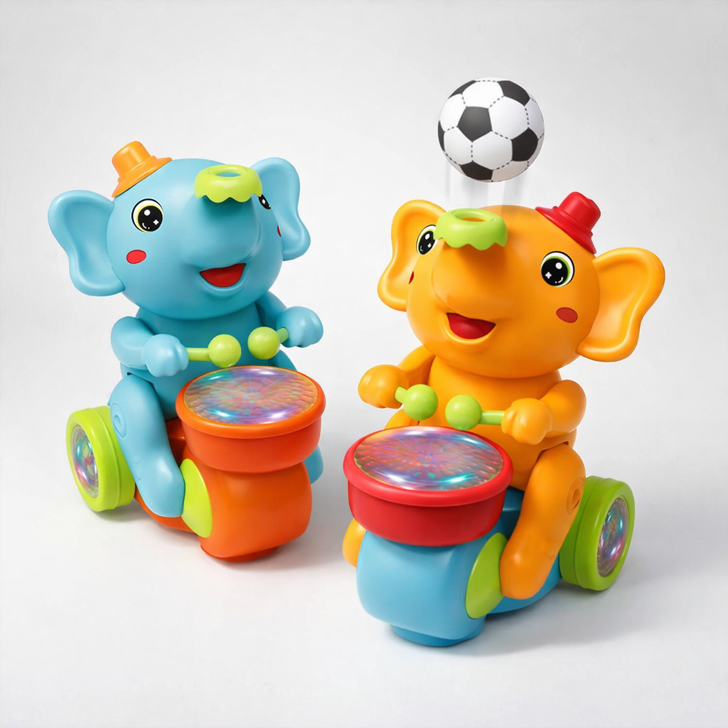 Baby Crawling Toy: Electronic Walking Elephant Drummer with Floating Ball, LED Lights, Music & Sounds | Interactive Sensory Toy